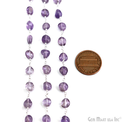 Amethyst Tumble Beads 8x5mm Silver Wire Wrapped Rosary Chain