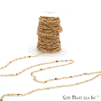 Zircon Finding Chain 4mm Round Gold Plated Bezel Continuous Connector Chain, DIY Necklace Chain, 1 foot, GemMartUSA