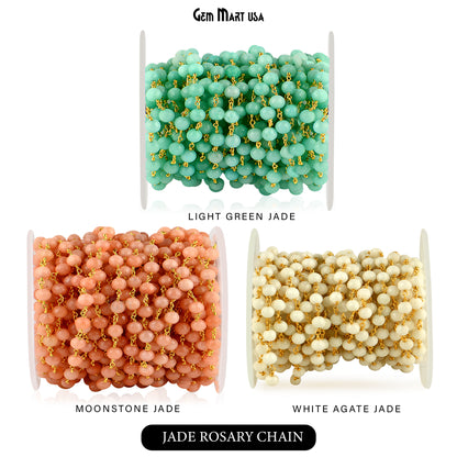 Dyed Jade Bead Faceted Crystal Round Rosary Chain Gold Plating, 5-6mm, 1+ ft