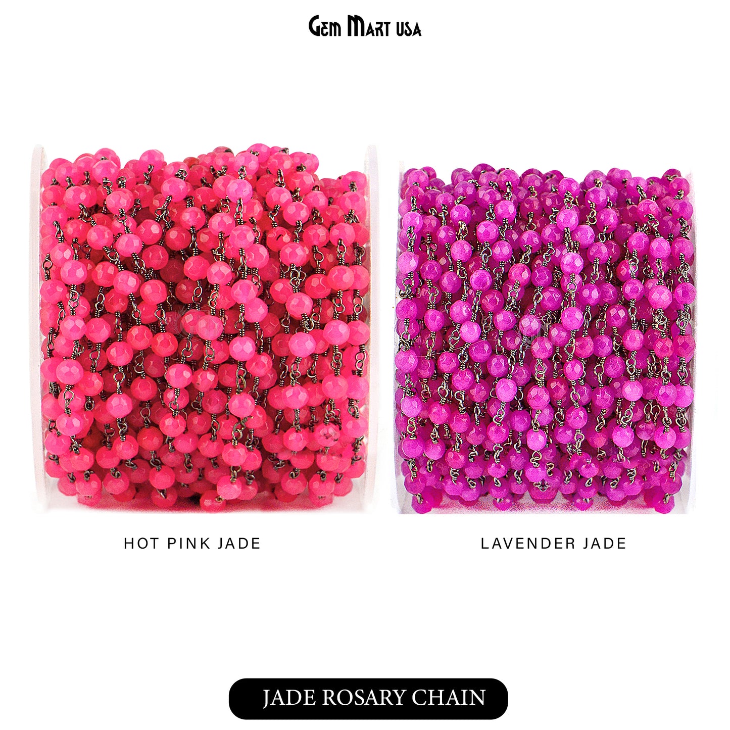 Dyed Jade Bead Faceted Crystal Round Rosary Chain Black Plating, 4mm, 1+ ft