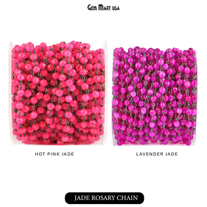 Dyed Jade Bead Faceted Crystal Round Rosary Chain Black Plating, 4mm, 1+ ft