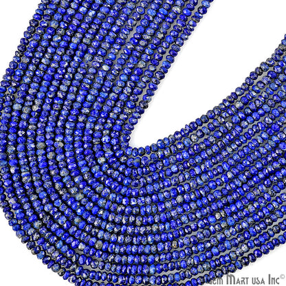 Lapis Lazuli Rondelle Beads, 12.5 Inch Gemstone Strands, Drilled Strung Nugget Beads, Faceted Round, 3-4mm