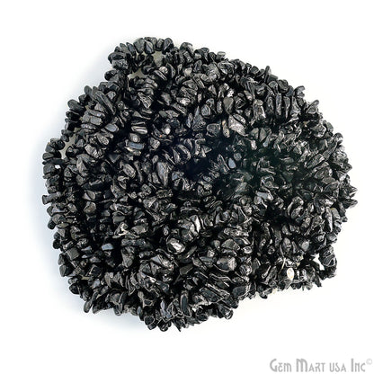 Black Tourmaline Chip Beads, 34 Inch, Natural Chip Strands, Drilled Strung Nugget Beads, 3-7mm, Polished, GemmartUSA (CHKT-70001)