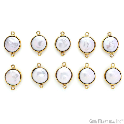 Round 12mm Double Bail Gold Bezel Gemstone Connector