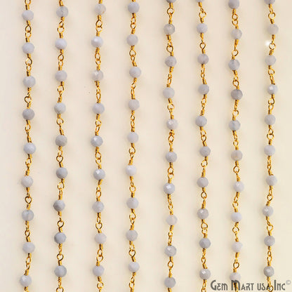 Blue Lace Agate 3-3.5mm Gold Plated Beaded Wire Wrapped Rosary Chain
