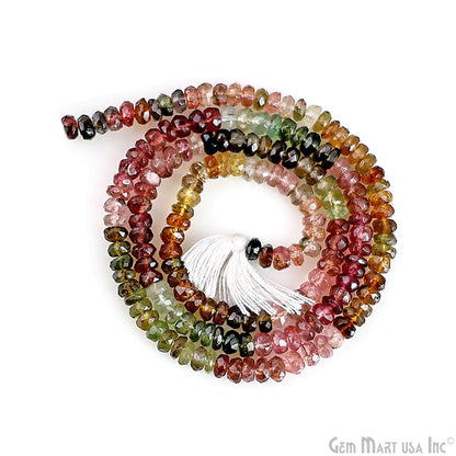 Multi Tourmaline Rondelle Beads, 13 Inch Gemstone Strands, Drilled Strung Nugget Beads, Faceted Round, 4-5mm