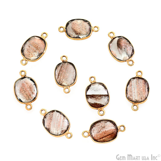 Octagon 10x12mm Double Bail Gold Bezel Gemstone Connector