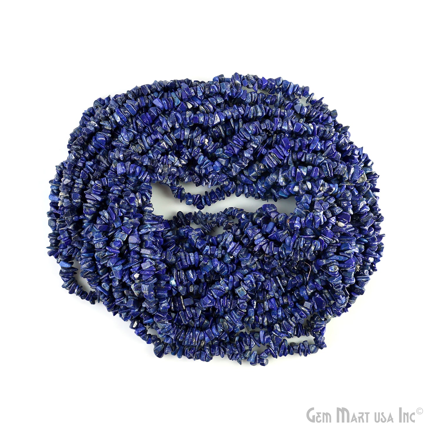 Lapis Chip Beads, 34 Inch, Natural Chip Strands, Drilled Strung Nugget Beads, 3-7mm, Polished, GemMartUSA (CHLP-70001)