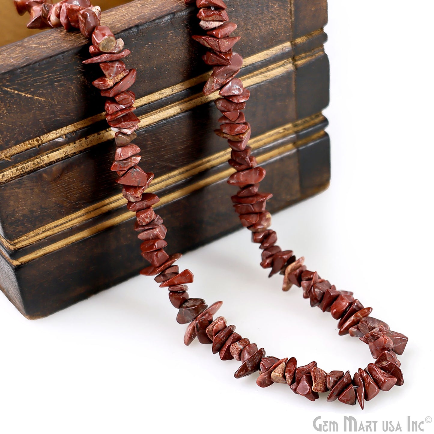 Red Jasper Chip Beads, 34 Inch, Natural Chip Strands, Drilled Strung Nugget Beads, 3-7mm, Polished, GemMartUSA (CHRJ-70001)