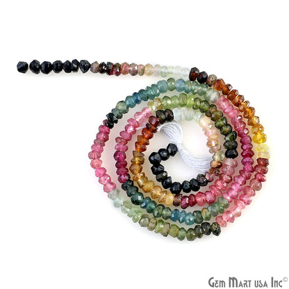 Multi Tourmaline Rondelle Beads, 13 Inch Gemstone Strands, Drilled Strung Nugget Beads, Faceted Round, 2.5mm