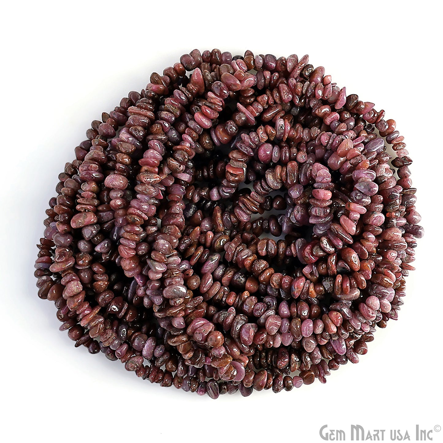 Ruby Chip Beads, 34 Inch, Natural Chip Strands, Drilled Strung Nugget Beads, 3-7mm, Polished, GemMartUSA (CHRB-70001)