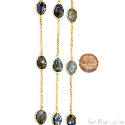 Labradorite 10-15mm Gold Plated Link Bezel Connector Chain