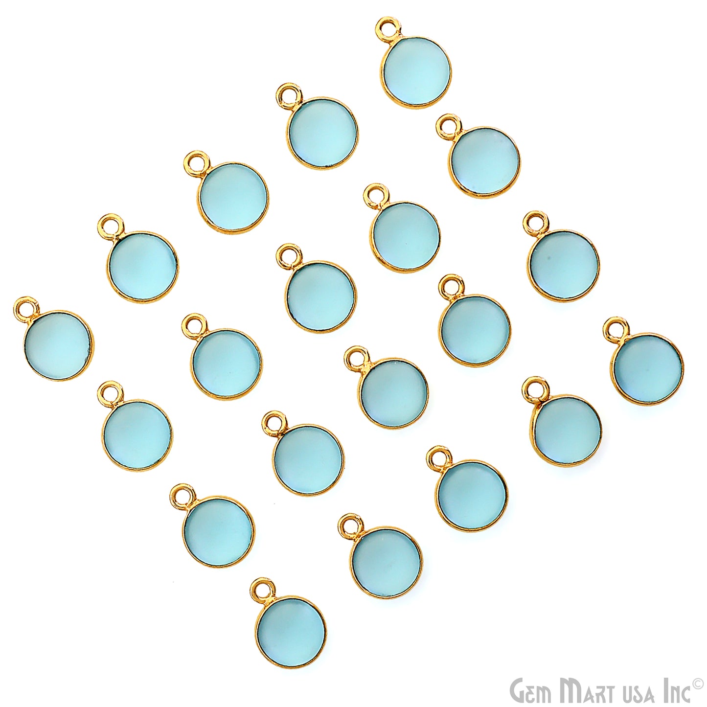 Sky Blue Frosted Round 8mm Gold Plated Single Bail Bezel Gemstone Connector
