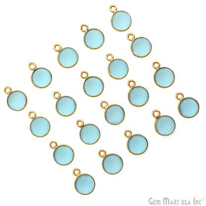 Sky Blue Frosted Round 8mm Gold Plated Single Bail Bezel Gemstone Connector