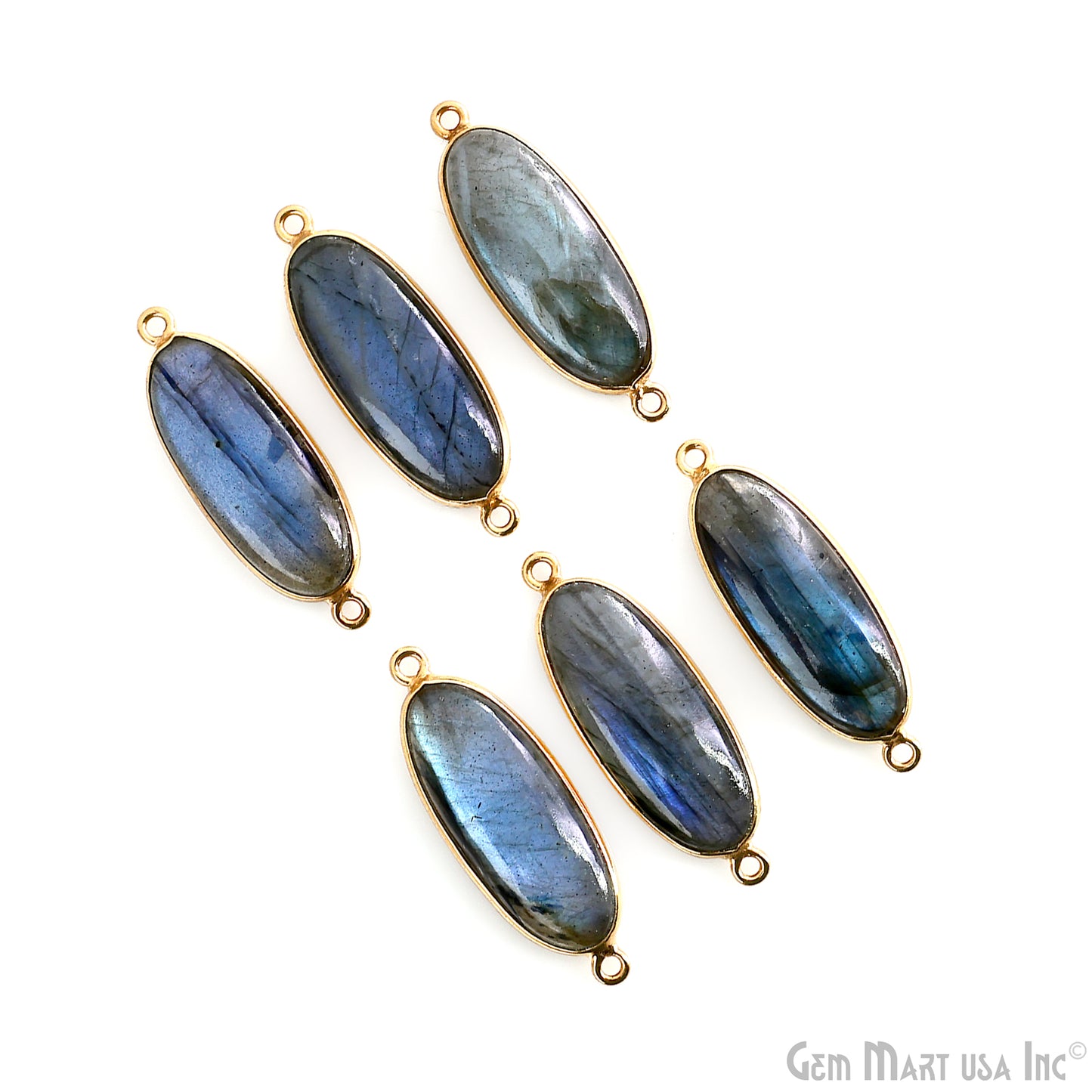 Flashy Labradorite 32x11mm Oval Cabochon Gold Double Bail Gemstone Connector
