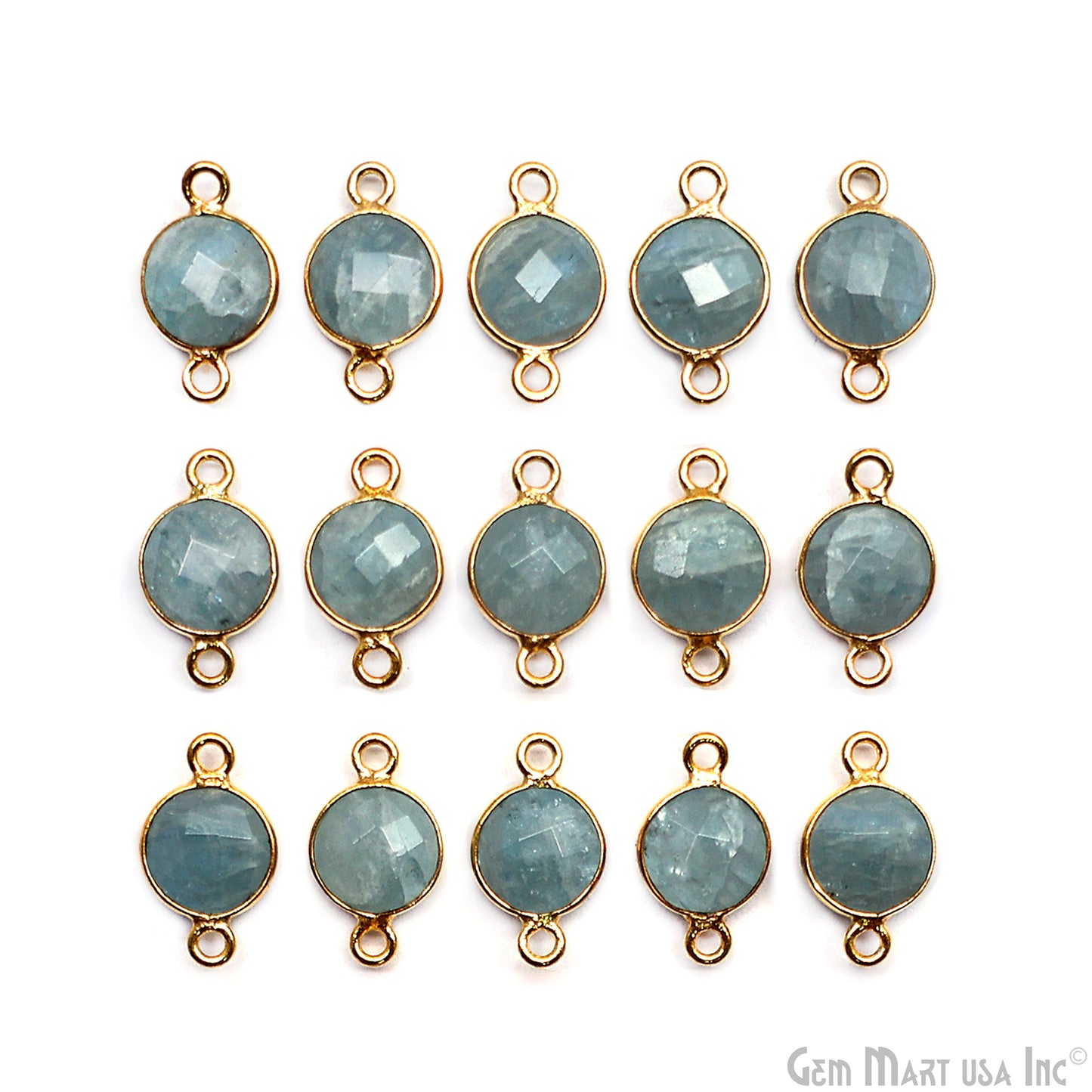 Round 8mm Double Bail Gold Plated Gemstone Bezel Connector