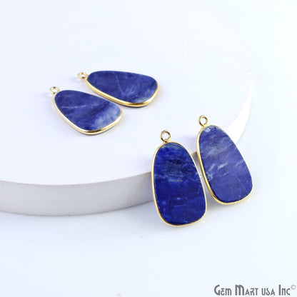 Sodalite Pears Gold Plated Single Bail Bezel Smooth Slab Slice Thick Gemstone Connector 29x15mm 1 Pair