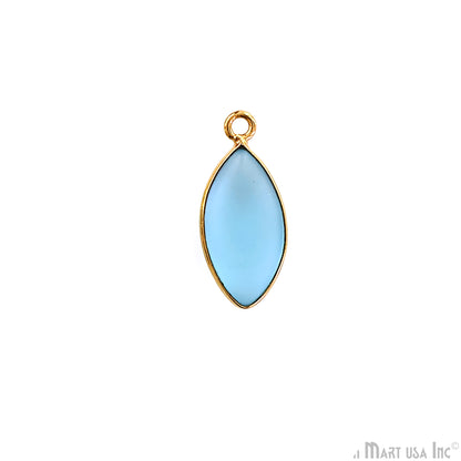 Sky Blue Frosted Marquise 8x16mm Gold Plated Single Bail Bezel Gemstone Connector