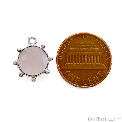 Round 15x13mm Design Bezel Silver Plated Single Bail Gemstone Connector