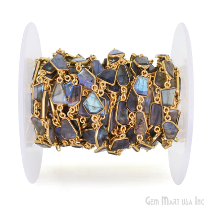 Labradorite 10mm Faceted Free Form Gold Plated Bezel Connector Link Chain
