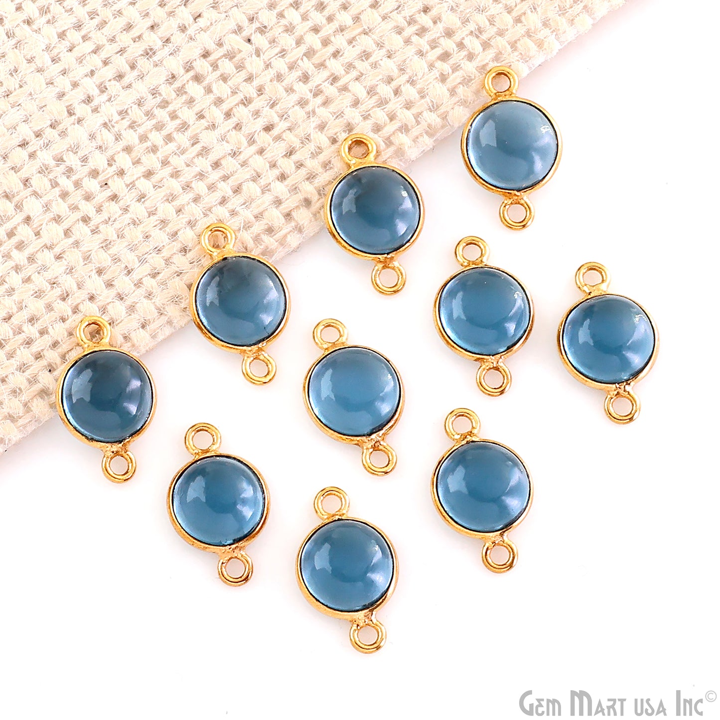 Round Shape 8mm Double Bail Gold Bezel Gemstone Cabochon Connector