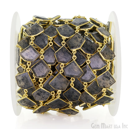 Black Rutile 10-15mm Faceted Free Form Gold Plated Bezel Connector Link Chain