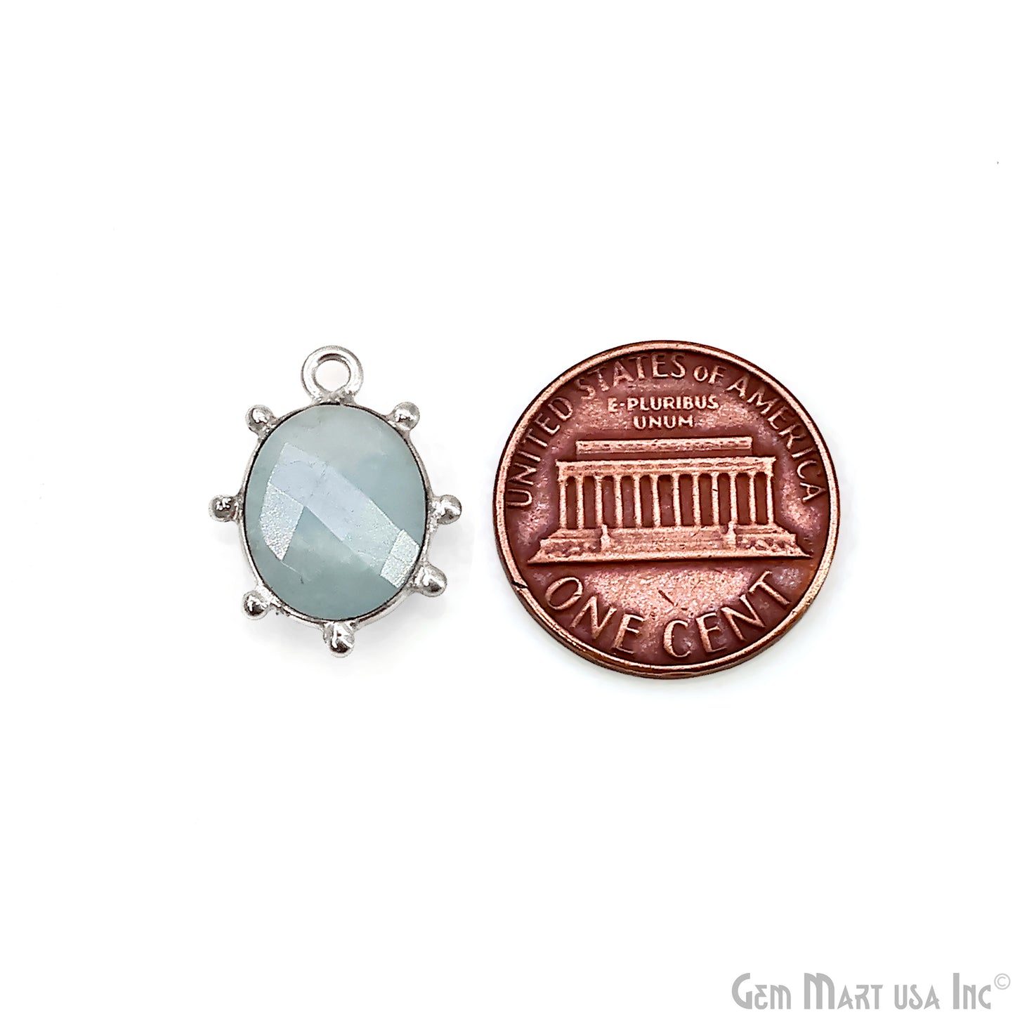 Aquamarine Oval 17x13mm Design Bezel Silver Plated Single Bail Gemstone Connector