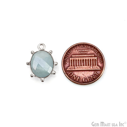 Aquamarine Oval 17x13mm Design Bezel Silver Plated Single Bail Gemstone Connector