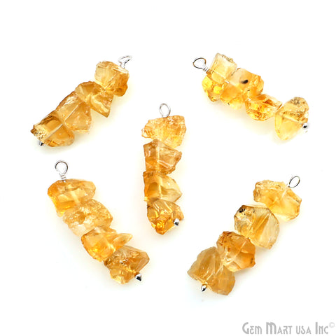 Citrine Raw Gemstone Line Necklace Connector 27x9mm Silver Plated Wire Wrapped