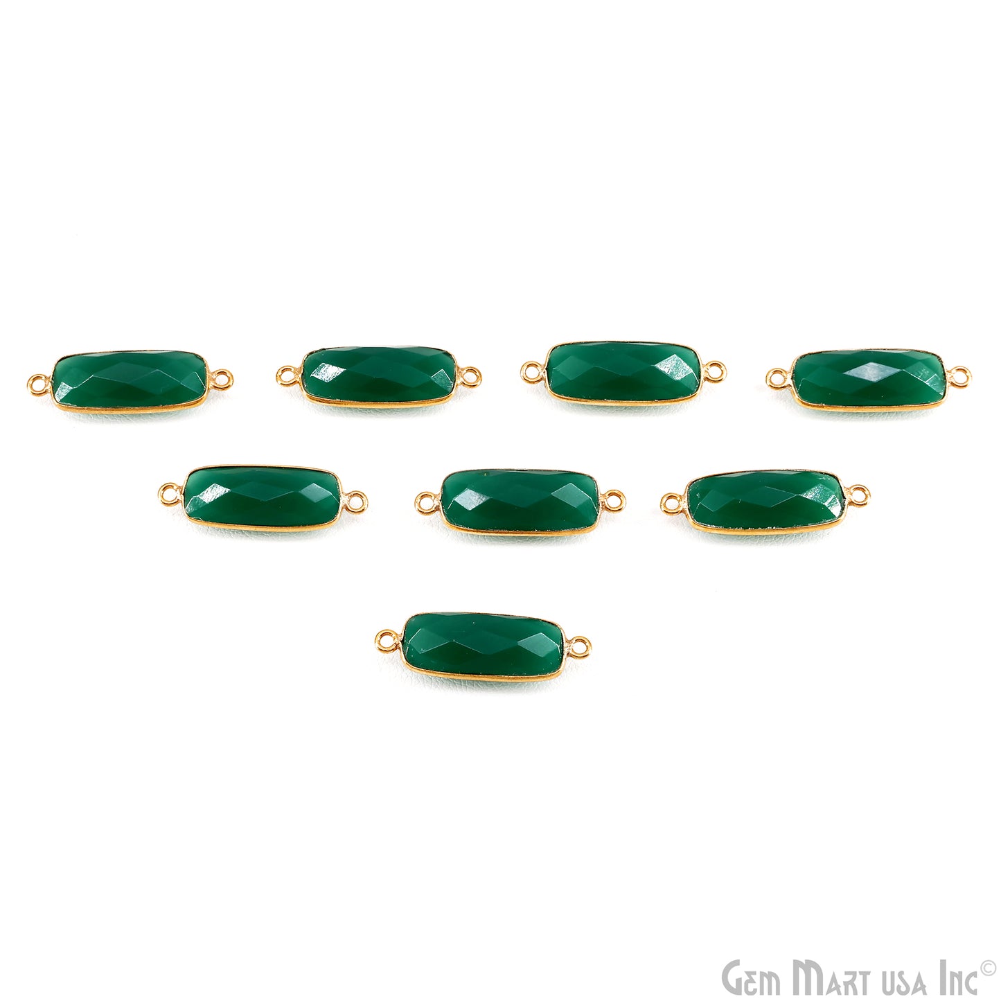 Green Onyx 27x9mm Rectangle Faceted Gold Bezel Double Bail Gemstone Connector