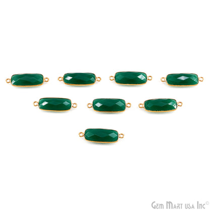 Green Onyx 27x9mm Rectangle Faceted Gold Bezel Double Bail Gemstone Connector