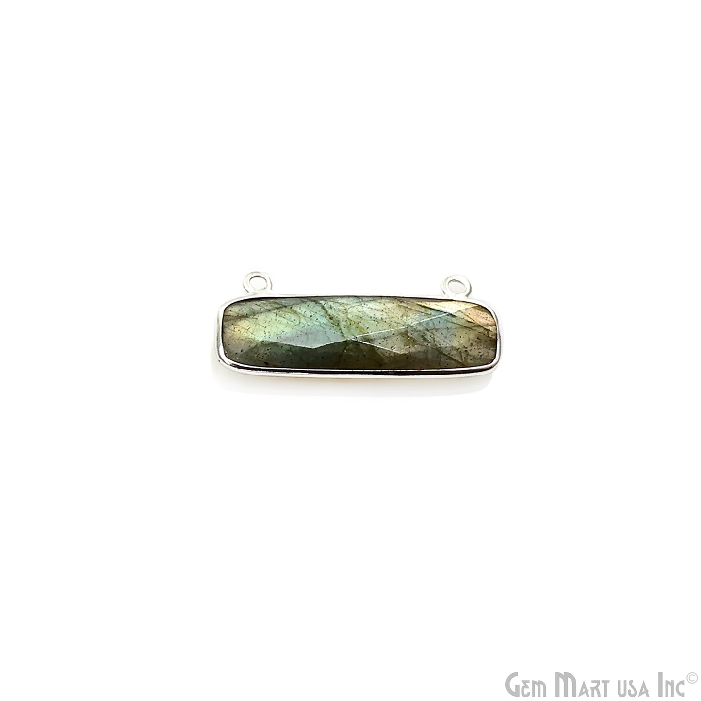 Labradorite Rectangle Bar 29x11mm Silver Plated Gemstone Connector