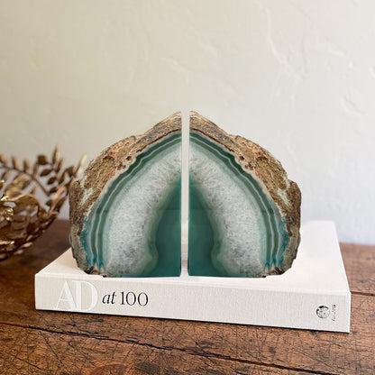 Green Agate Bookend Pair, Natural Geode Bookend, Unique Crystal Bookend Set, Home Decor, Free Shipping