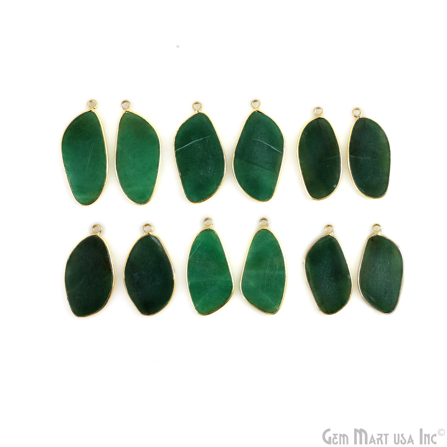 Green Onyx Free Form Gold Plated Single Bail Bezel Smooth Slab Slice Thick Gemstone Connector 35x15mm 1 Pair