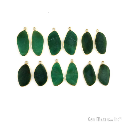 Green Onyx Free Form Gold Plated Single Bail Bezel Smooth Slab Slice Thick Gemstone Connector 35x15mm 1 Pair