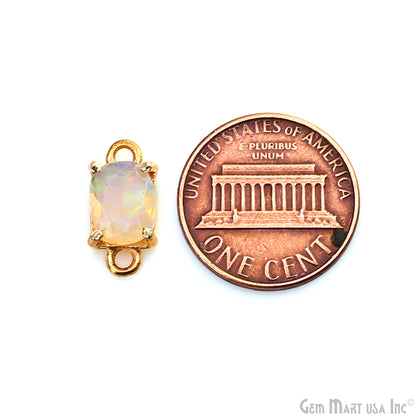 Ethiopian Opal Gemstone Octagon 7x9mm Prong Setting Gold Plated Connector