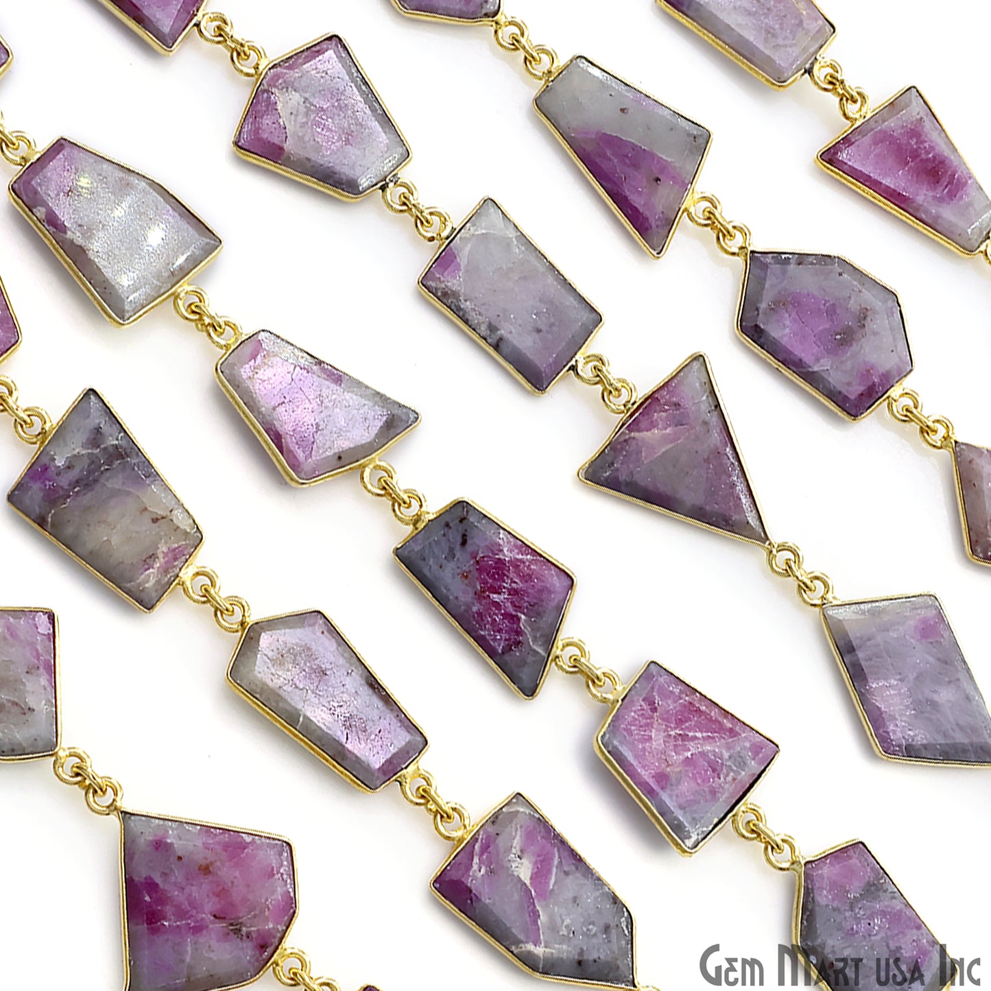 Ruby Ziopsite 15mm Up Faceted Free Form Gold Plated Bezel Connector Link Chain