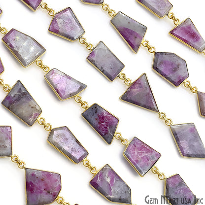 Ruby Ziopsite 15mm Up Faceted Free Form Gold Plated Bezel Connector Link Chain