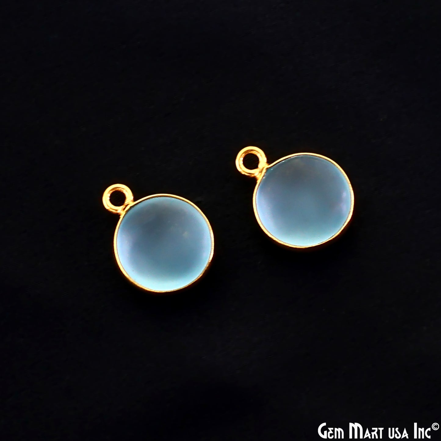 Sky Blue Frosted Round 10mm Gold Plated Single Bail Bezel Gemstone Connector