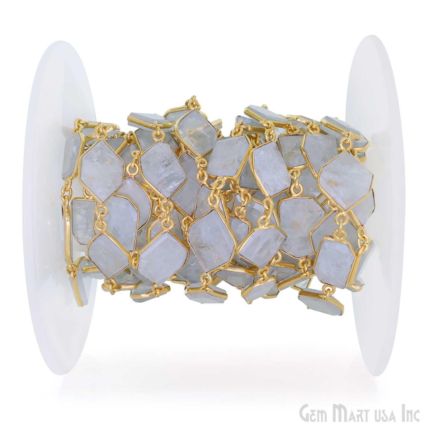 Aquamarine 10mm Faceted Free Form Gold Plated Bezel Connector Link Chain