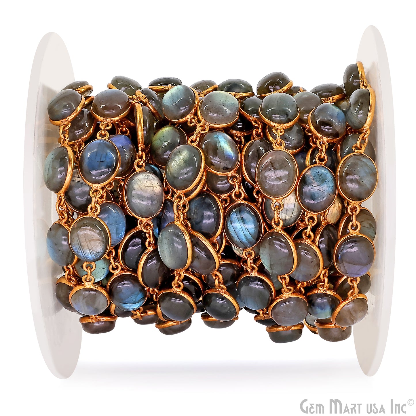 Labradorite Cabochon 9x11mm Oval Shape Gold Plated Bezel Continuous Connector Chain