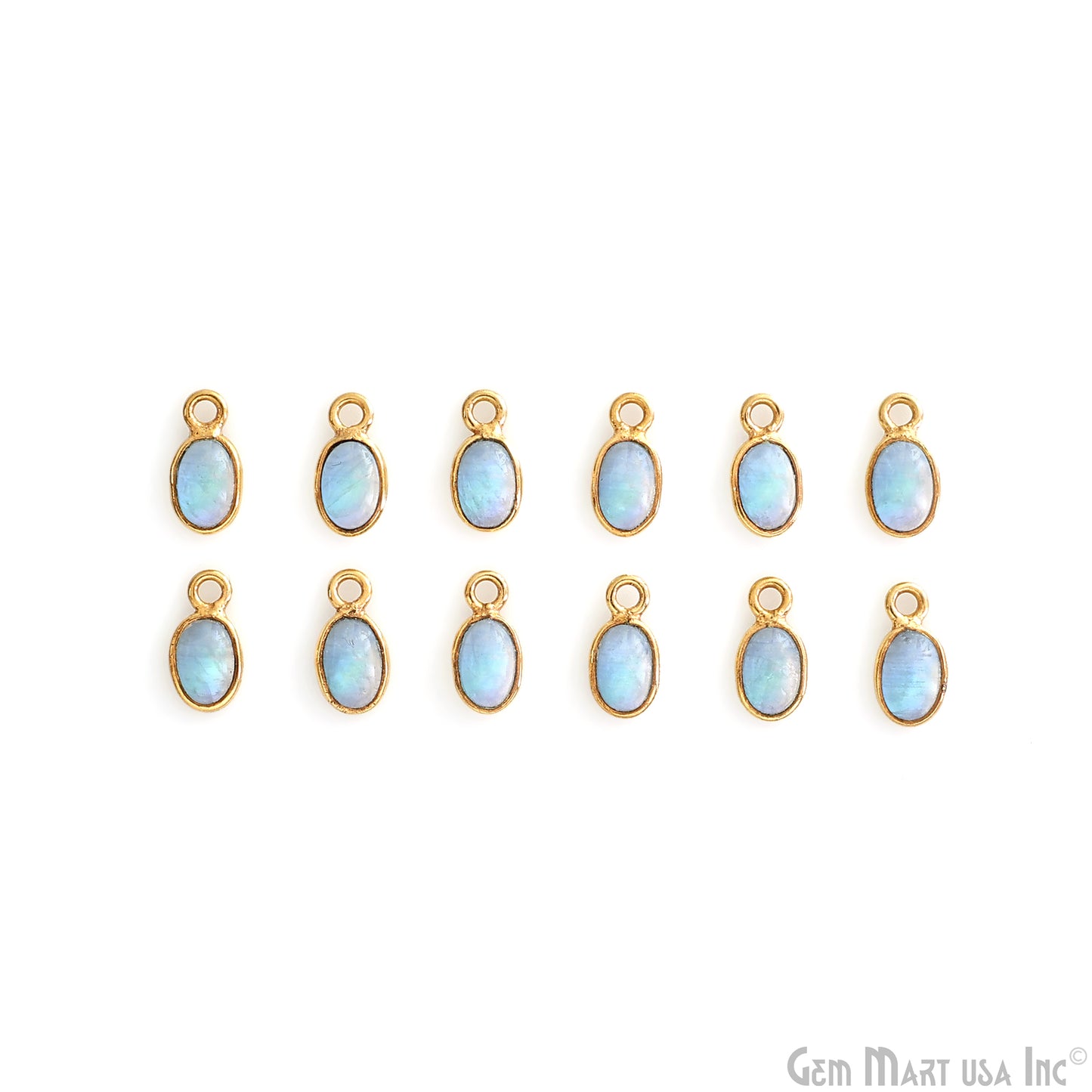 Rainbow Moonstone Cabochon Oval 5x4mm Gold Plated Single Bail Gemstone Connector