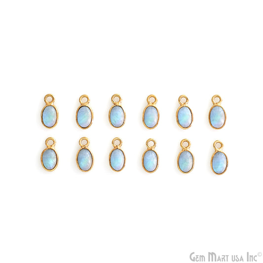 Rainbow Moonstone Cabochon Oval 5x4mm Gold Plated Single Bail Gemstone Connector