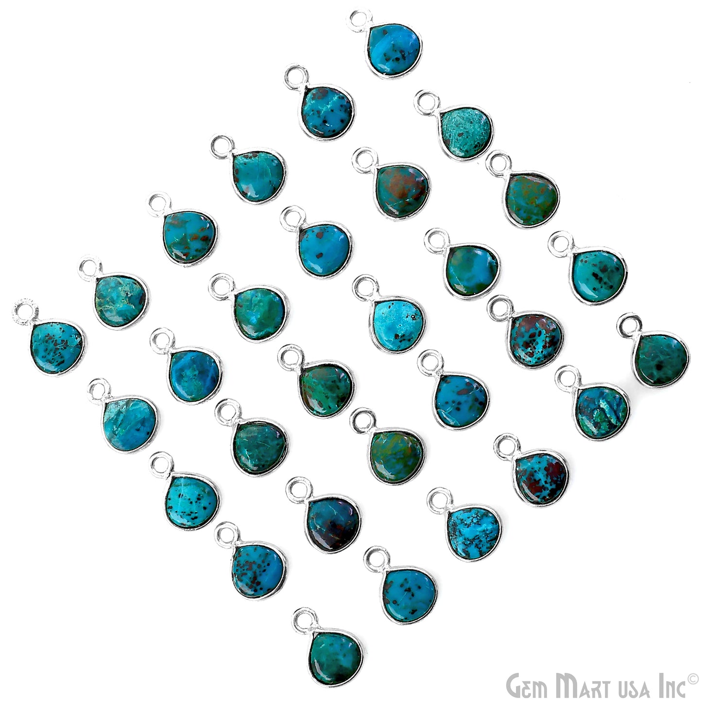 Chrysocolla Heart 6mm Silver Plated Single Bail Bezel Gemstone Connector