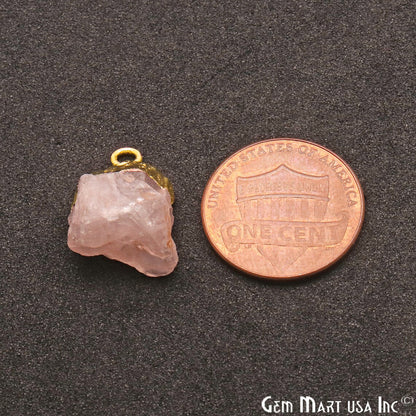 Rough Rose Quartz Organic 19x15mm Gold Electroplated Single Bail Pendant Connector