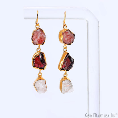 Rough Gemstone Bezel Setting 52x9mm Gold Plated Long Dangle Earring Pair Connectors