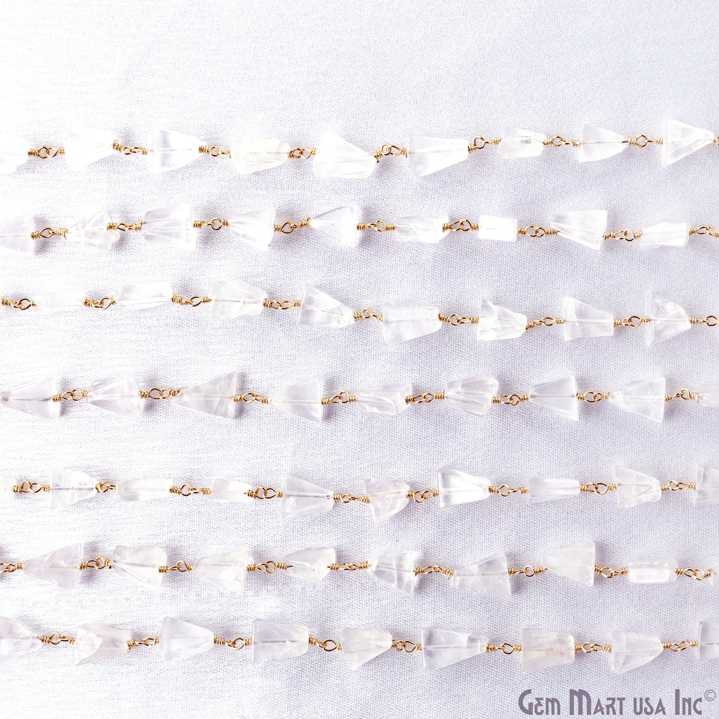 Rose Quartz 12x8mm Smooth Tumble Gold Wire Wrap Bead Rosary Chain