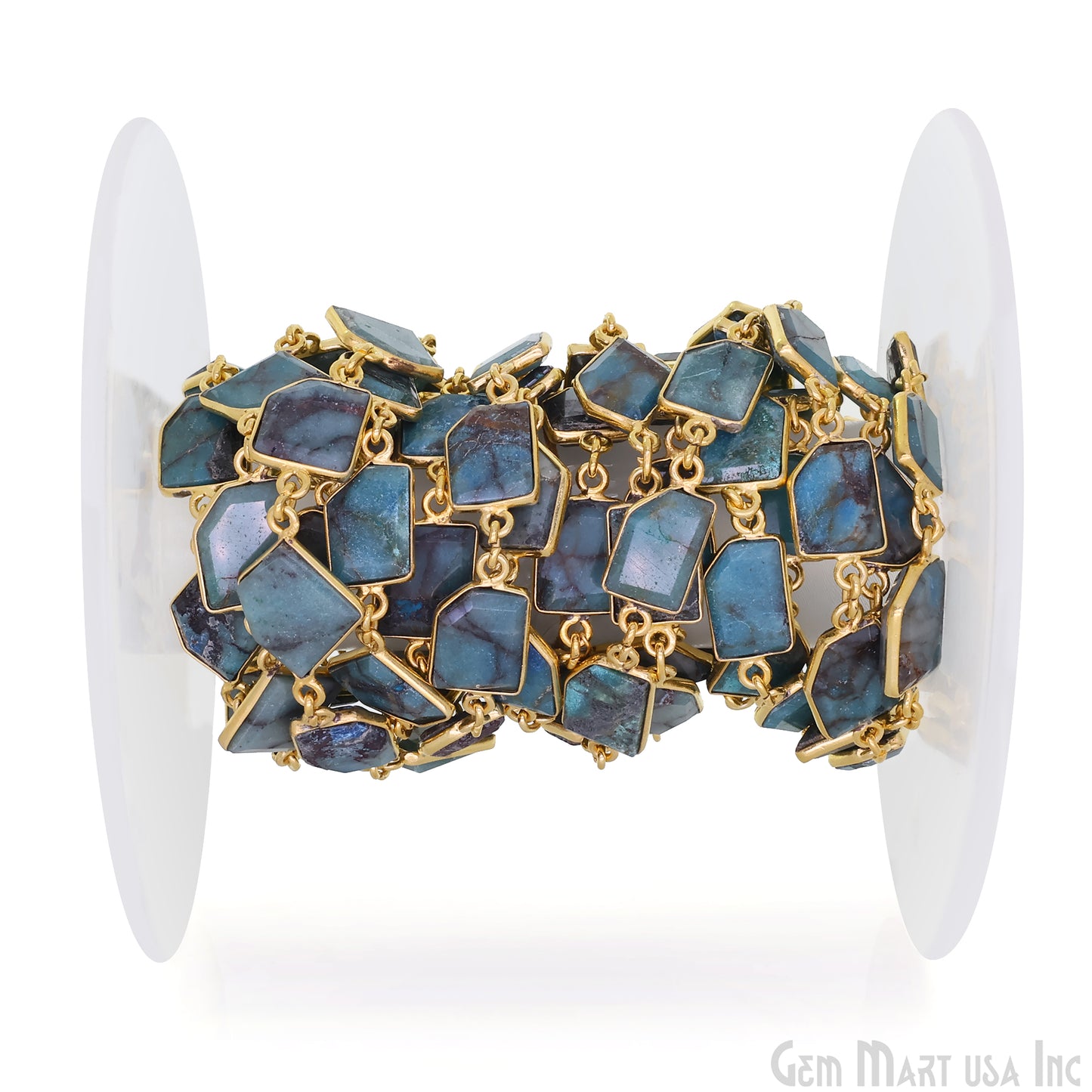 Chrysocolla 10mm Faceted Free Form Gold Plated Bezel Connector Link Chain