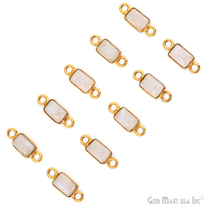Rainbow Moonstone Cabochon 6x4mm Rectangle Gold Plated Bezel Connector