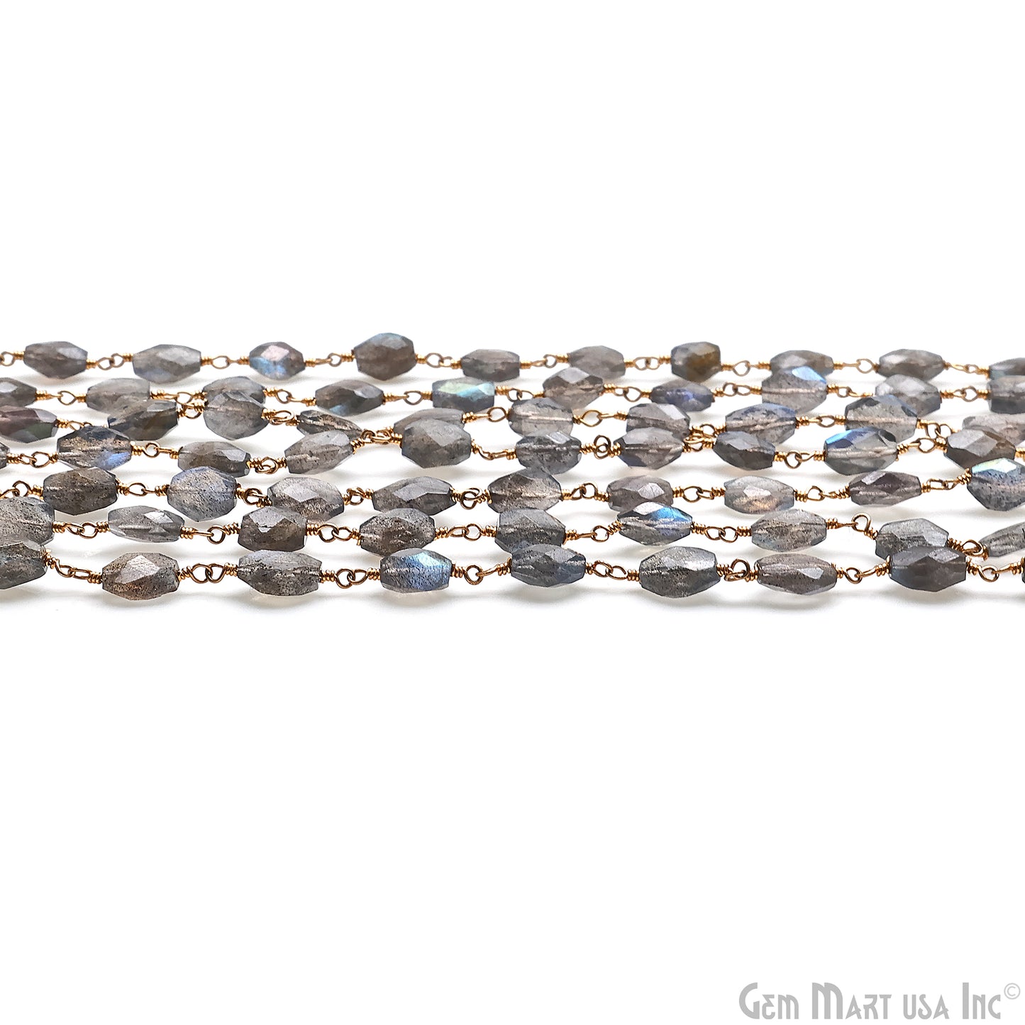 Labradorite 9x6mm Free Form Shape Gold Wire Wrapped Rosary Chain